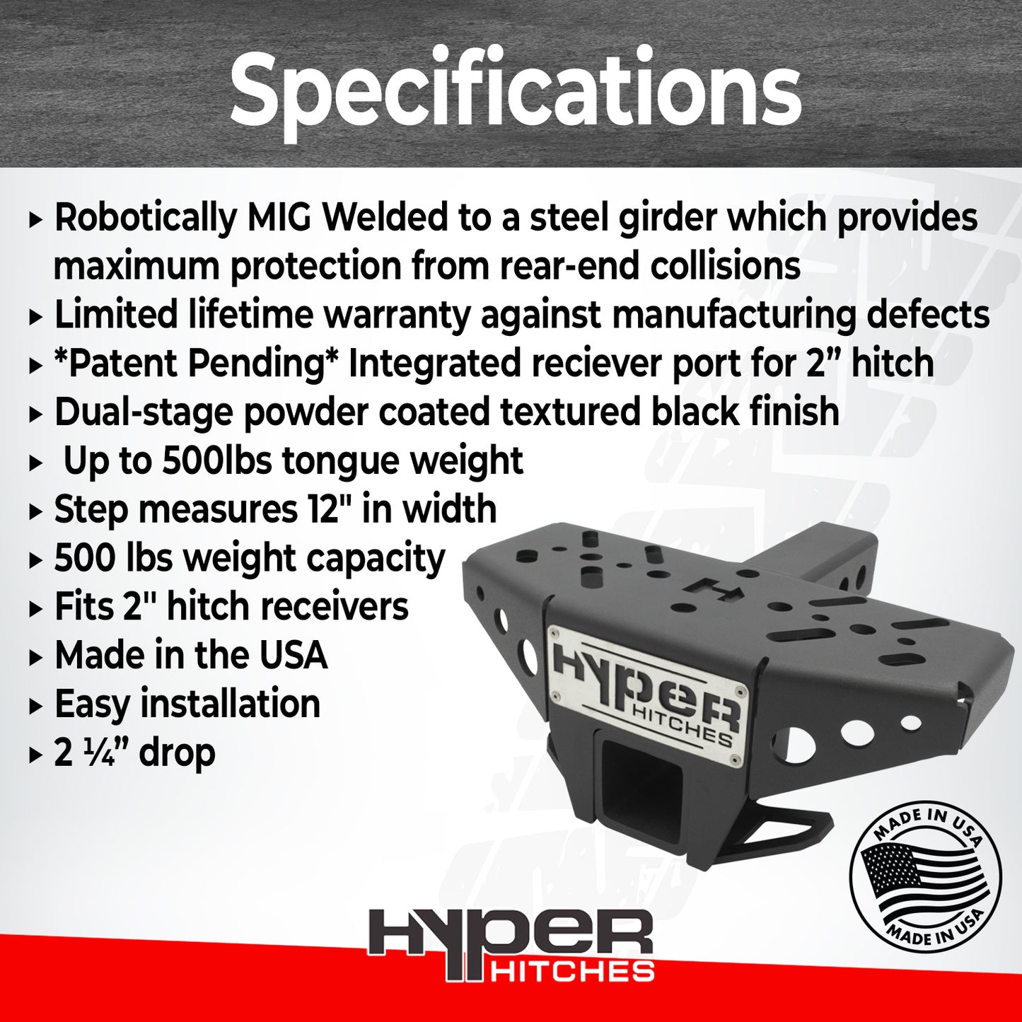 Custom Step Hitch Hitch Step with Integrated Receiver Drop for 2